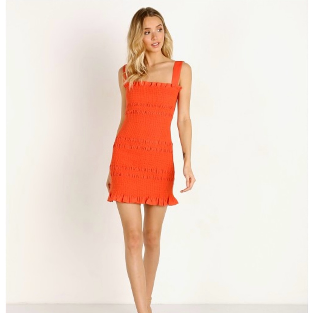 Revolve Capulet Viviane Smocked Dress Papaya Linen work 1x small ret165 sale l82